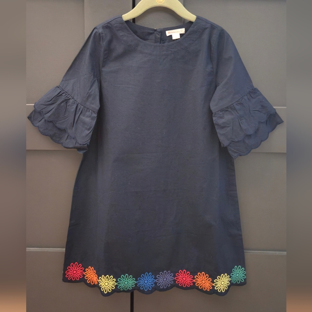 J.Crew Crewcuts Navy A Line Dress With Embroidered Rainbow Flowers